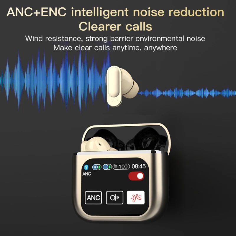Smart Touch ANC Wireless Earbuds Bluetooth Noise Cancelling Headphones