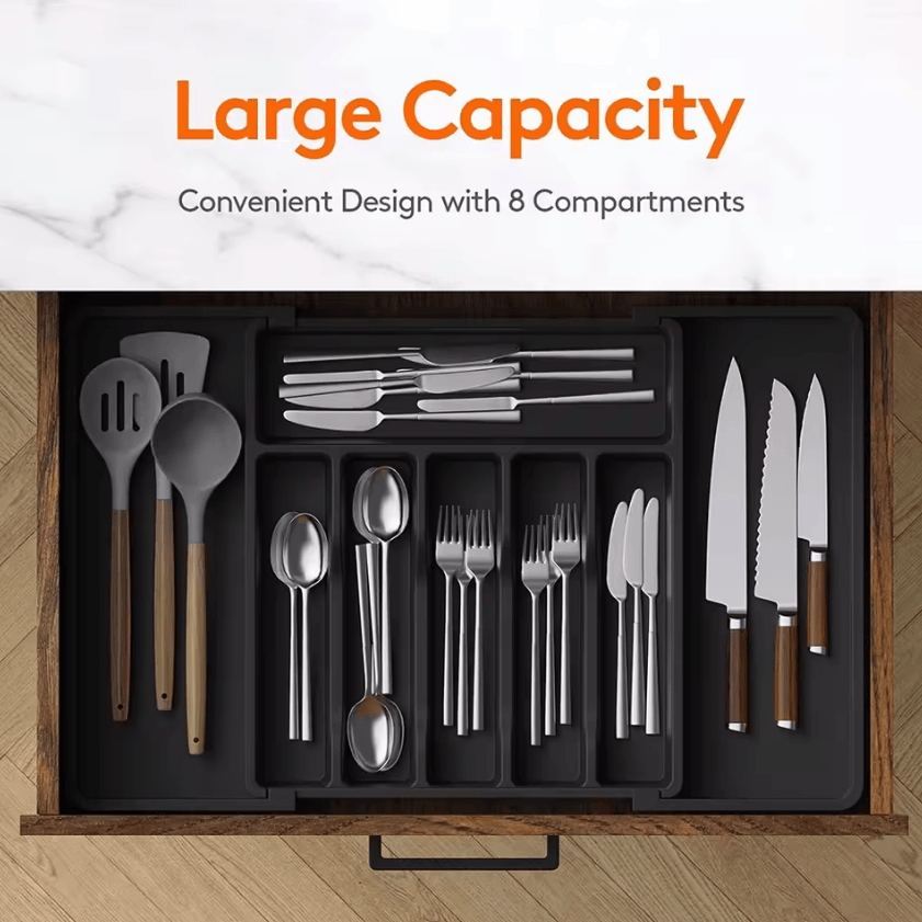 Expandable Cutlery Drawer Organizer Tray – Adjustable Kitchen Silverware & Utensil Holder