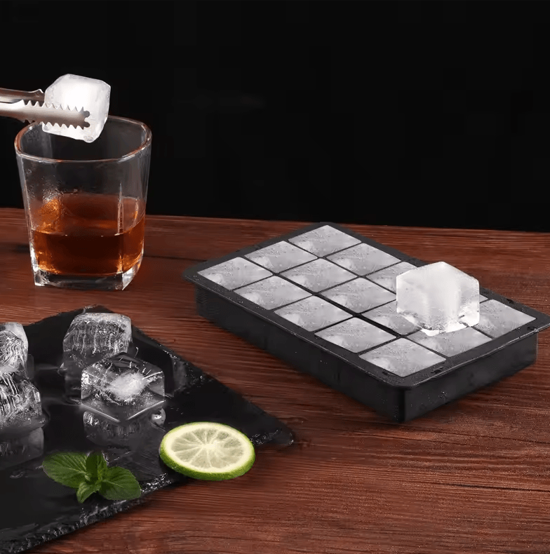 15-Grid Large Silicone Ice Cube Tray Mold Reusable Ice Block Maker for Whiskey & Cocktails