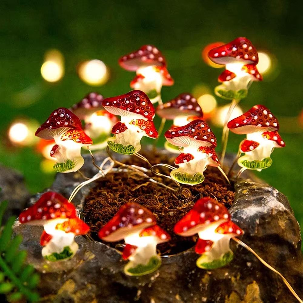Mushroom LED Fairy String Lights Battery Powered Copper Wire Decor