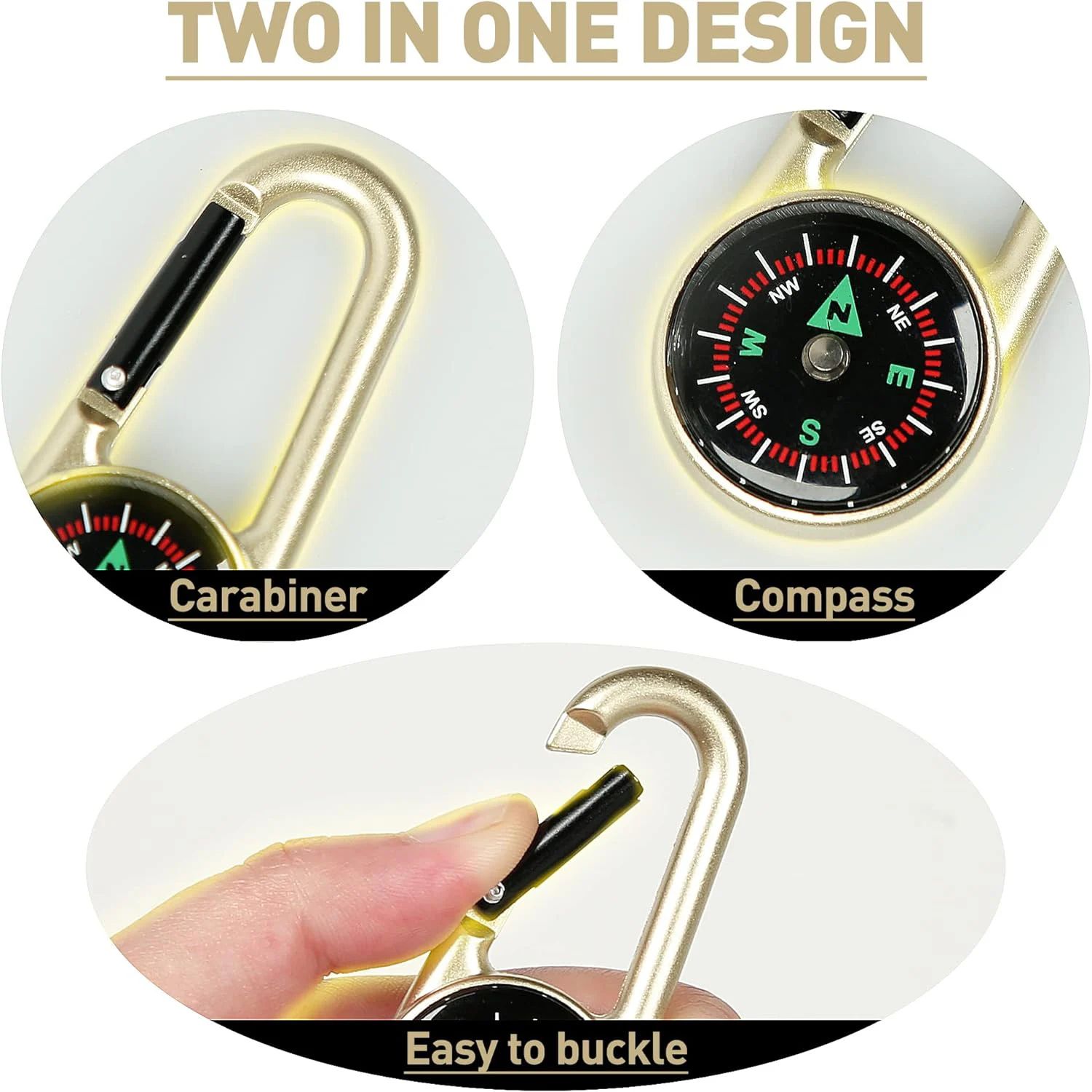 3 in 1 Mini Compass Thermometer Carabiner Keychain
