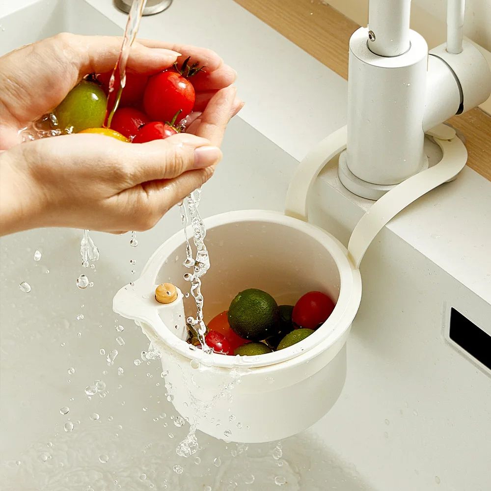 Sink Hanging Drain Basket with Openable Bottom – Kitchen Garbage Strainer & Quick Drain Organizer