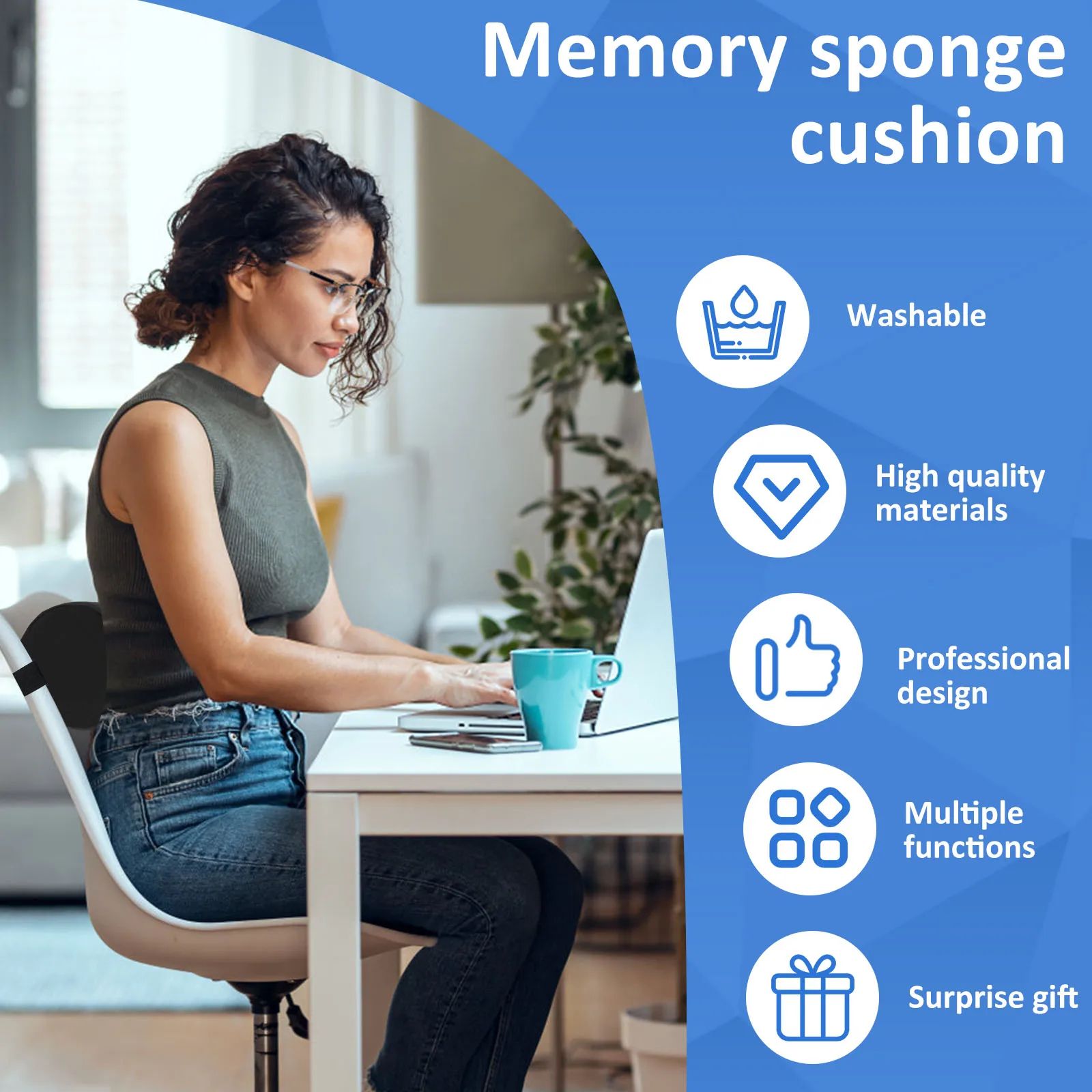 Memory Foam Lumbar Support Pillow, Ergonomic Waist Pillow for Car, Office & Home Back Pain Relief