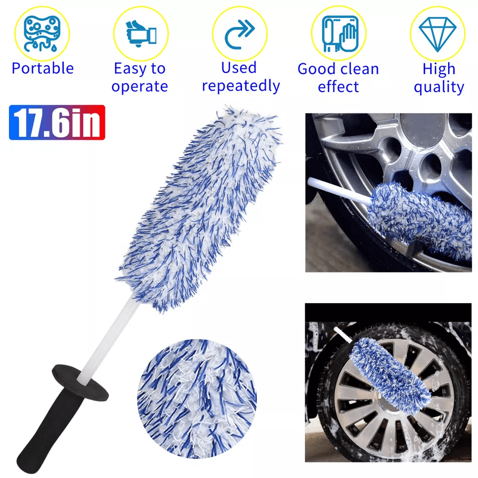 Microfiber Car Wheel Brush, Complete Auto Detailing Tool for Rims, Tires & Engine Cleaning