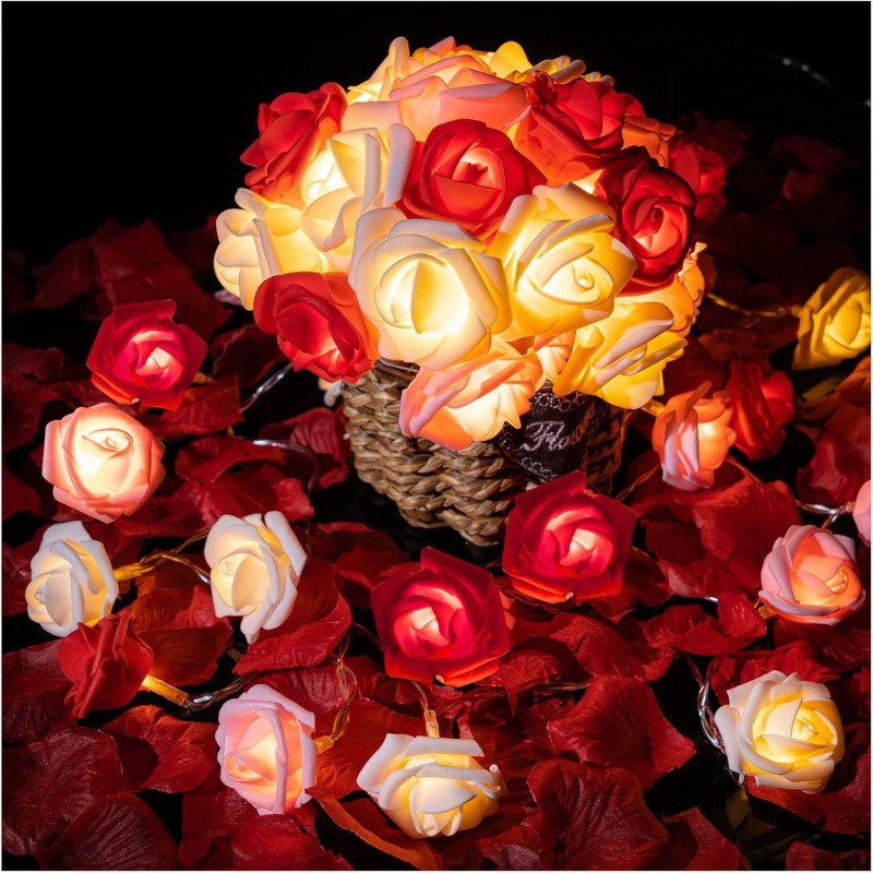 Romantic Rose Flower String Lights  Battery Operated LED Lamp for Weddings & Home Decor