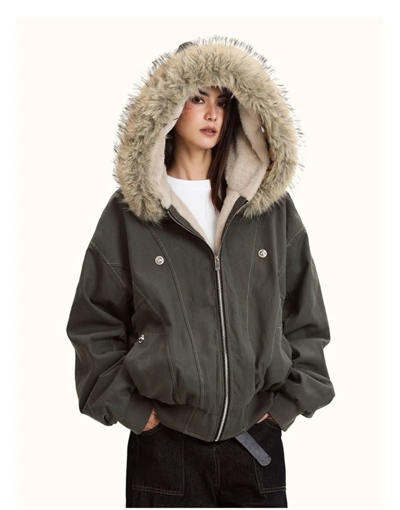 ZAROY Fur Collar Hooded Parka