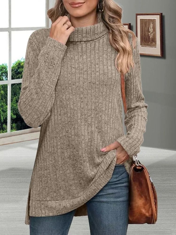Womens Striped Turtleneck Sweater Thick Loose Knit Pullover Warm Long Sleeve Autumn Winter Top