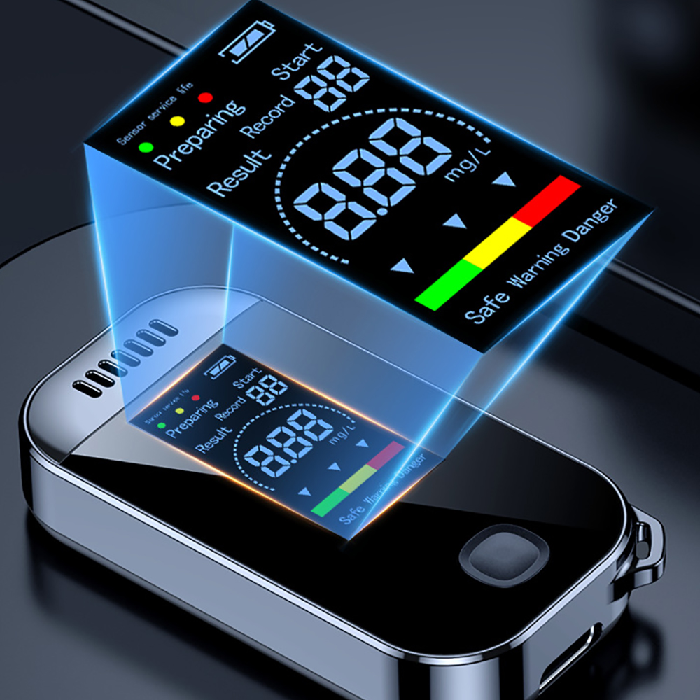 Professional Digital Alcohol Tester Breathalyzer with LCD Display & USB Rechargeable Keychain
