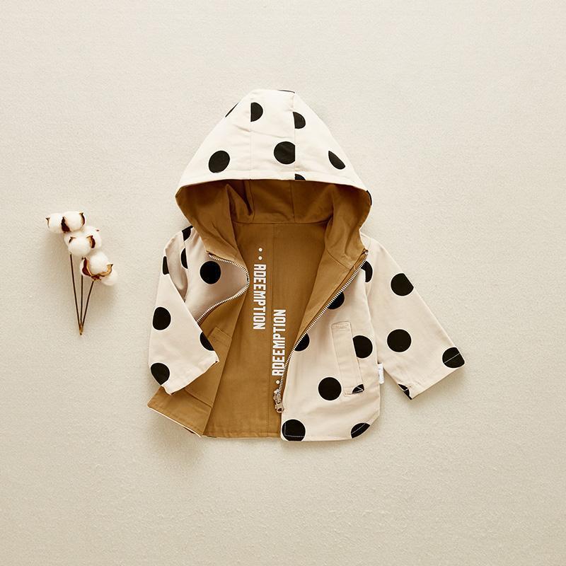 Kids Hooded Clothing Spring Autumn Boys Polka Dot Trench Coat, Children Jackets Girls Double Sided Outerwear Toddler
