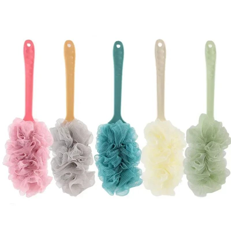 Long Handle Mesh Back Shower Scrubber Brush Soft Exfoliating Bath Sponge
