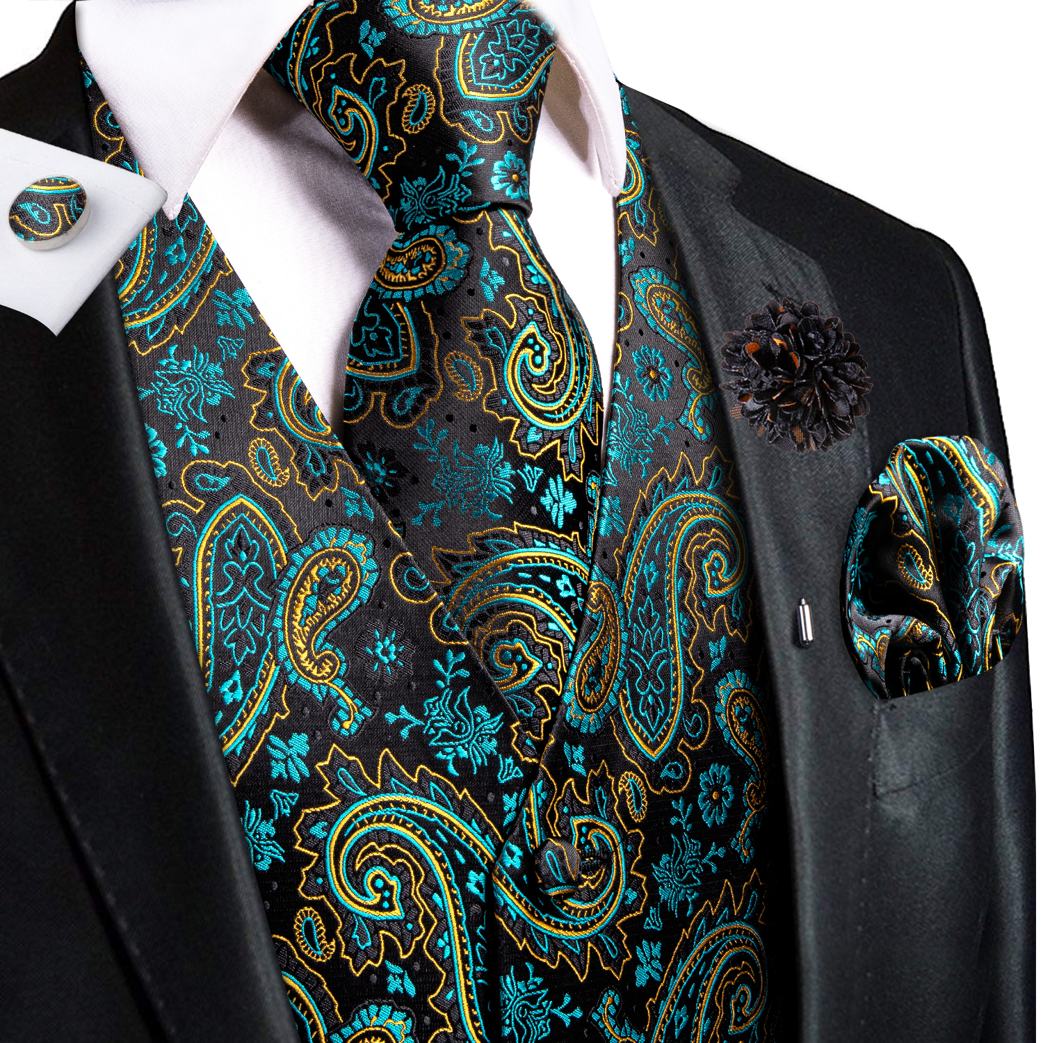 Mens Silk Jacquard Vest Tie Set for Weddings Parties and Formal Occasions