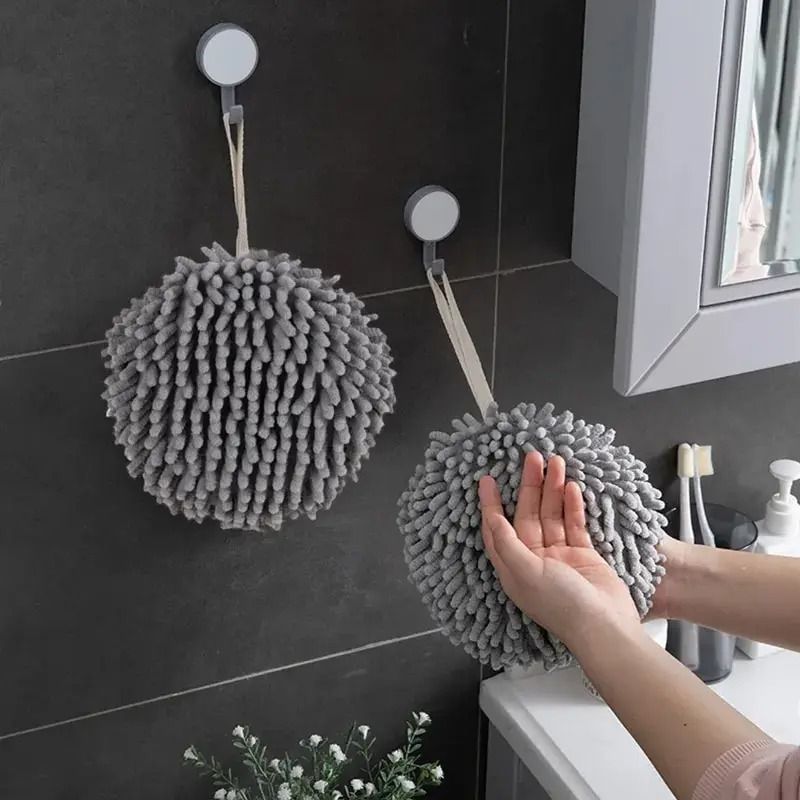 Hanging Soft Chenille Hand Towel Ball with Quick-Dry Absorbent Microfiber for Kitchen & Bathroom