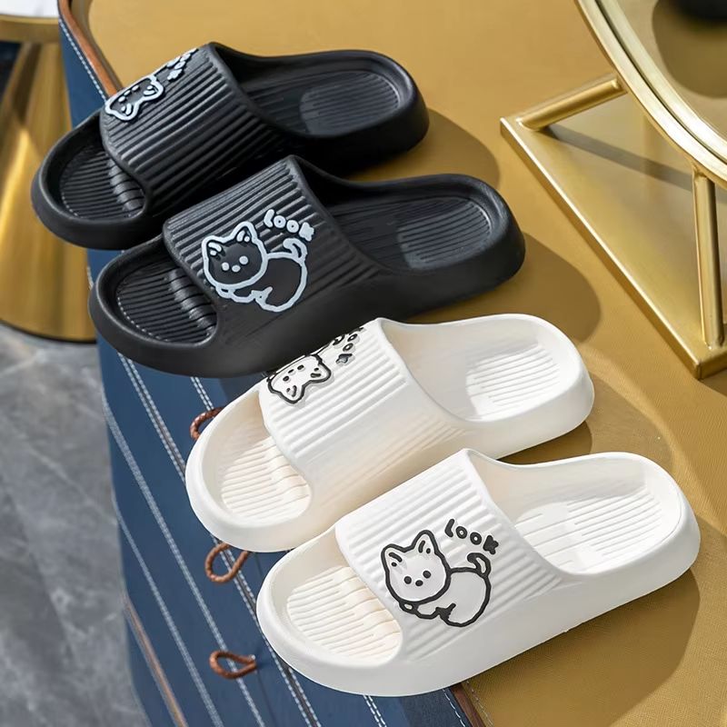 Cat Cartoon Platform Bath Slippers for Women Non Slip Summer Indoor Outdoor Slides