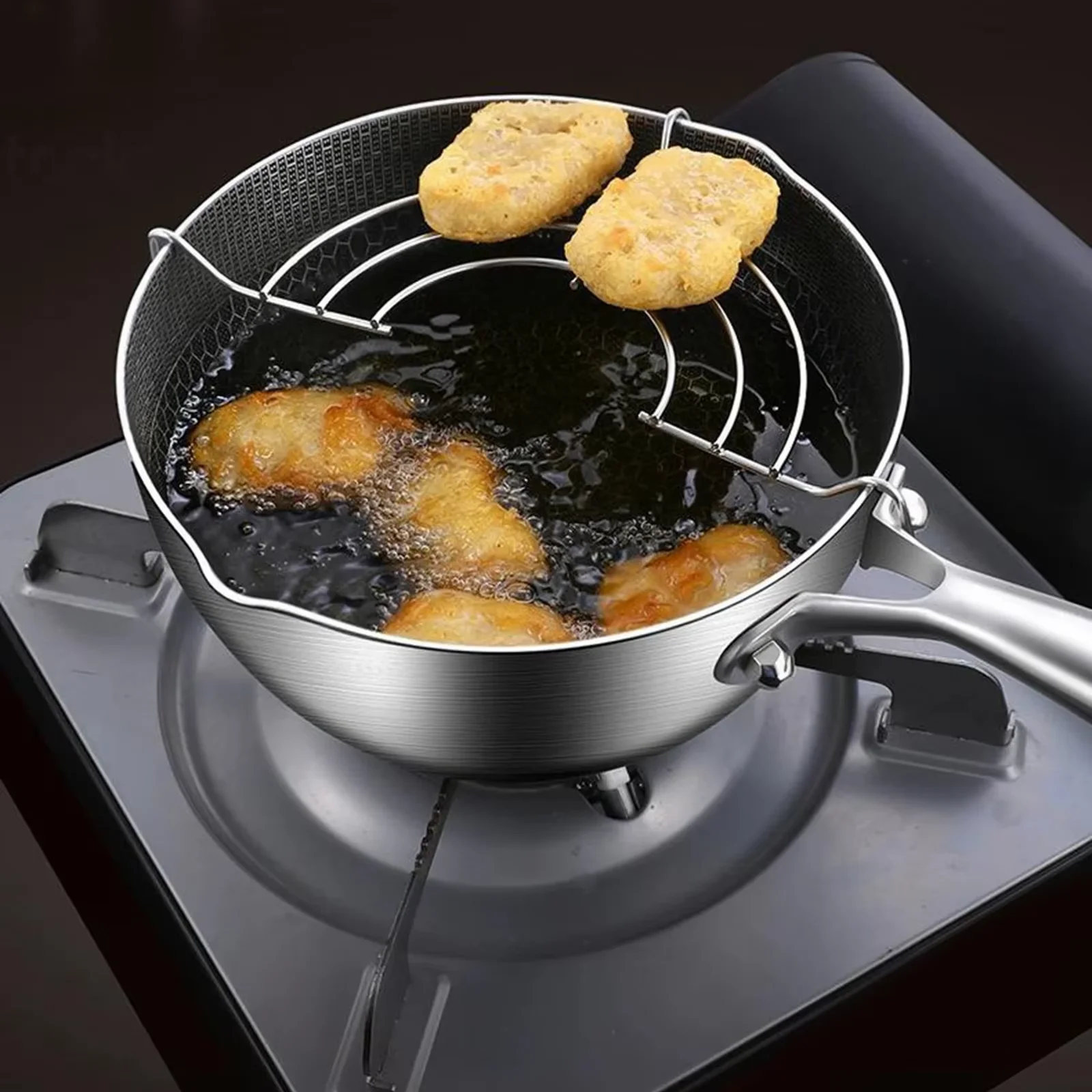 Stainless Steel Deep Fryer Pot, Tempura Fryer Pan for French Fries, Chicken, Fish, Warm Milk, Cookware Saucepan