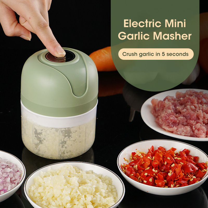 Portable Electric Garlic Chopper Masher, USB Rechargeable Multi Function Meat Grinder for Vegetables and Fruits, Kitchen