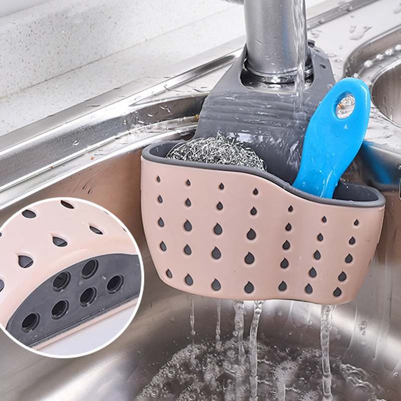 Adjustable Home Storage Drain Basket Kitchen Sink Holder Soap Sponge Shelf Hanging Drain Basket Bag Kitchen Accessories