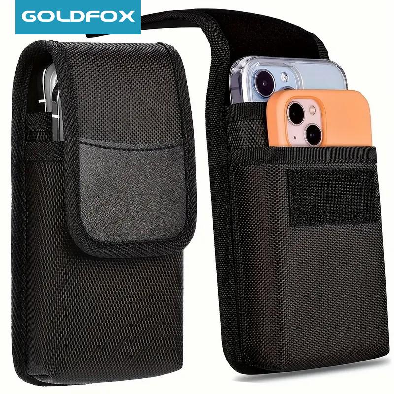 Universal Dual Pocket Cell Phone Holster Heavy-Duty Nylon Belt Pouch for Large Smartphones