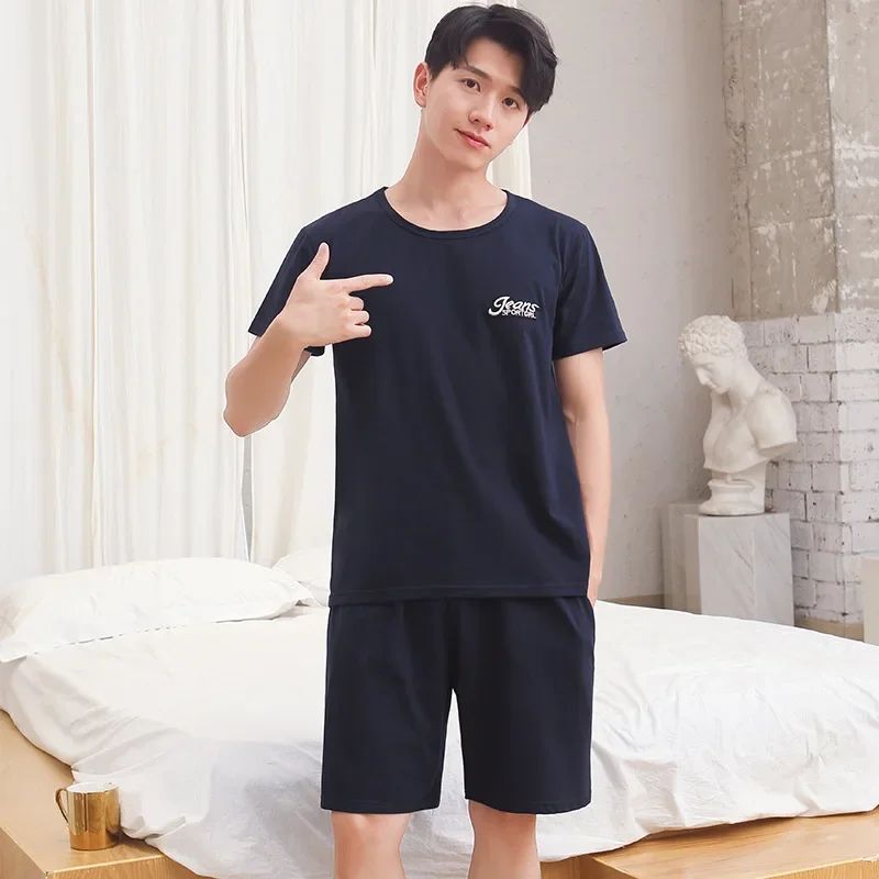Mens Breathable Cotton Pajama Set – Striped Short Sleeve & Shorts Summer Loungewear