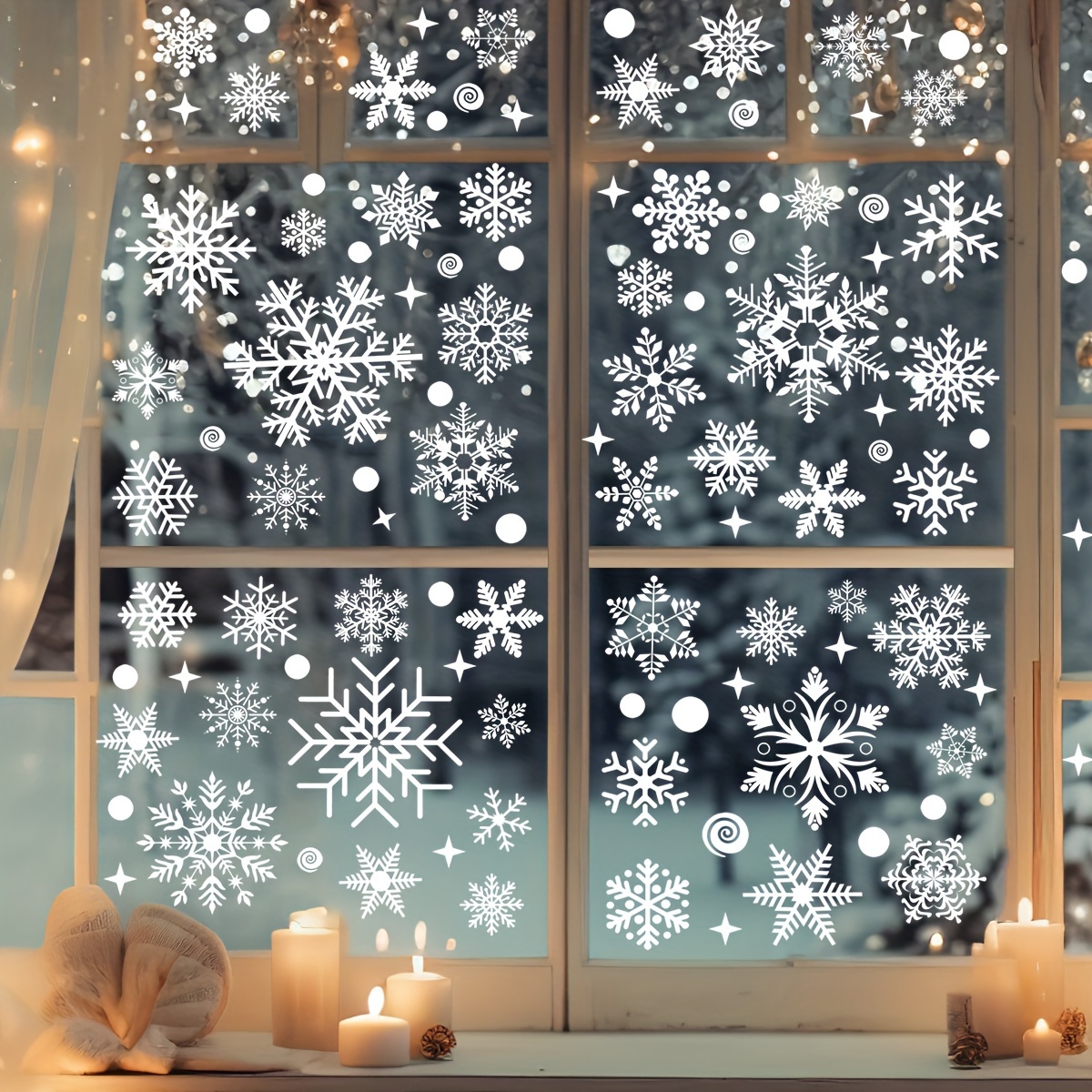 Christmas Snowflake Window Flowers, PVC Electrostatic Stickers for Glass, Reusable Winter Decorative Stickers