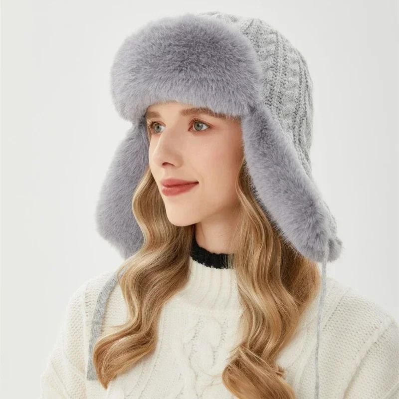Thickened Knit Earflap Plush Winter Hat