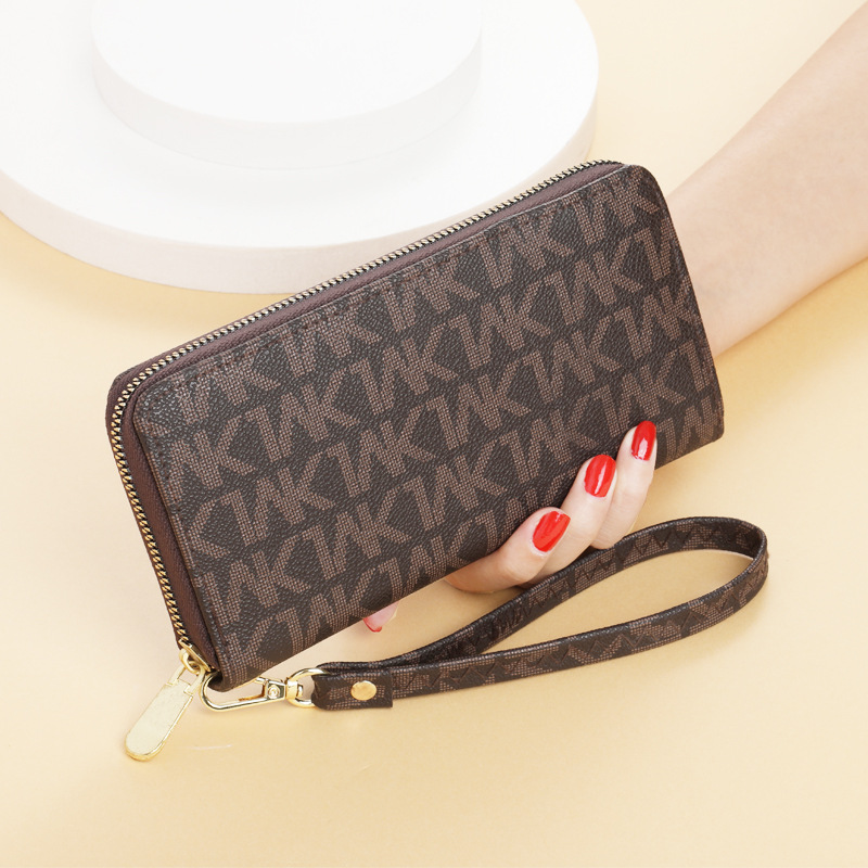 Fashionable Women Long Clutch Wallet with Wristlet and Single Zipper Design