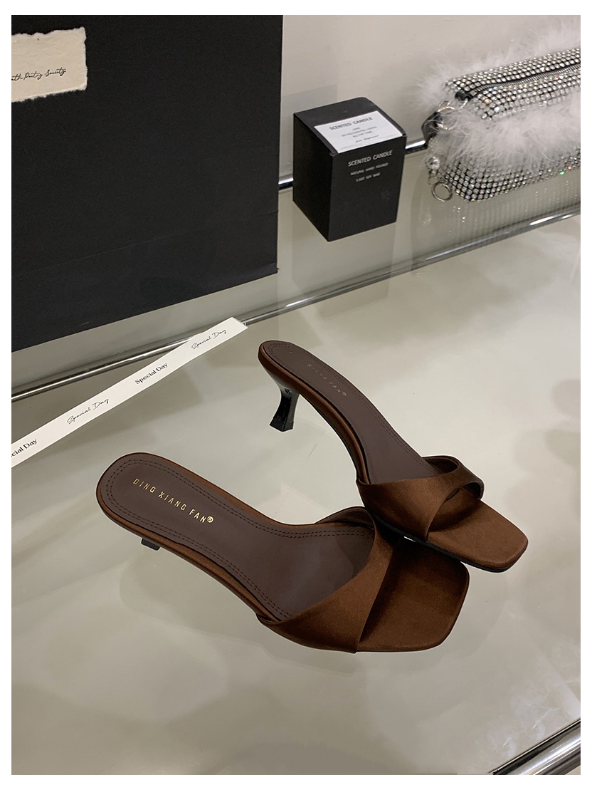 Patent Leather Mule Slippers, Fashion Sexy Thin High Heels Slides, Women Open Toe Pumps, Slip Sandal Outdoor Flip Flops