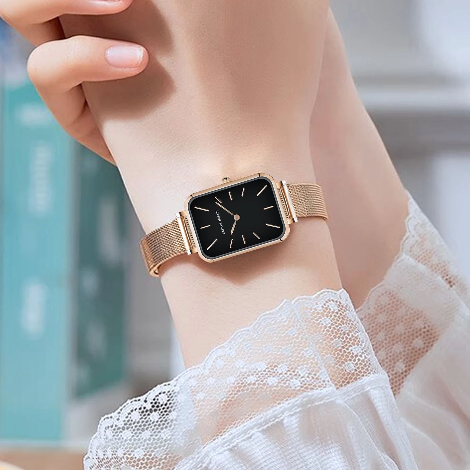 Elegant Square Mesh Strap Watch