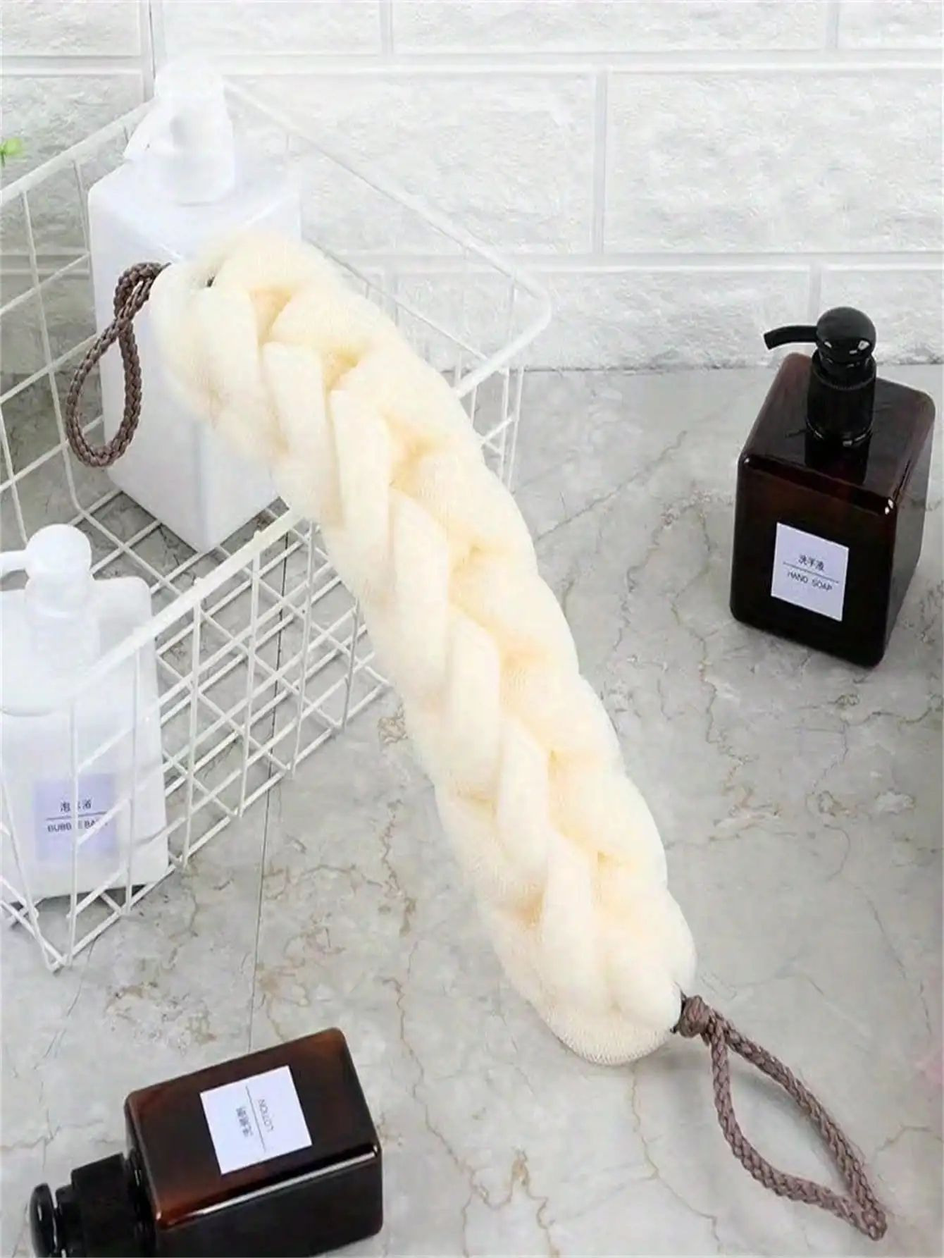 Braided Mesh Back Scrubber Long Handle Exfoliating Shower Body Sponge