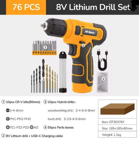 Hi Spec 133 Piece Pink Power Tool Set with 8V Lithium Drill and Toolbox