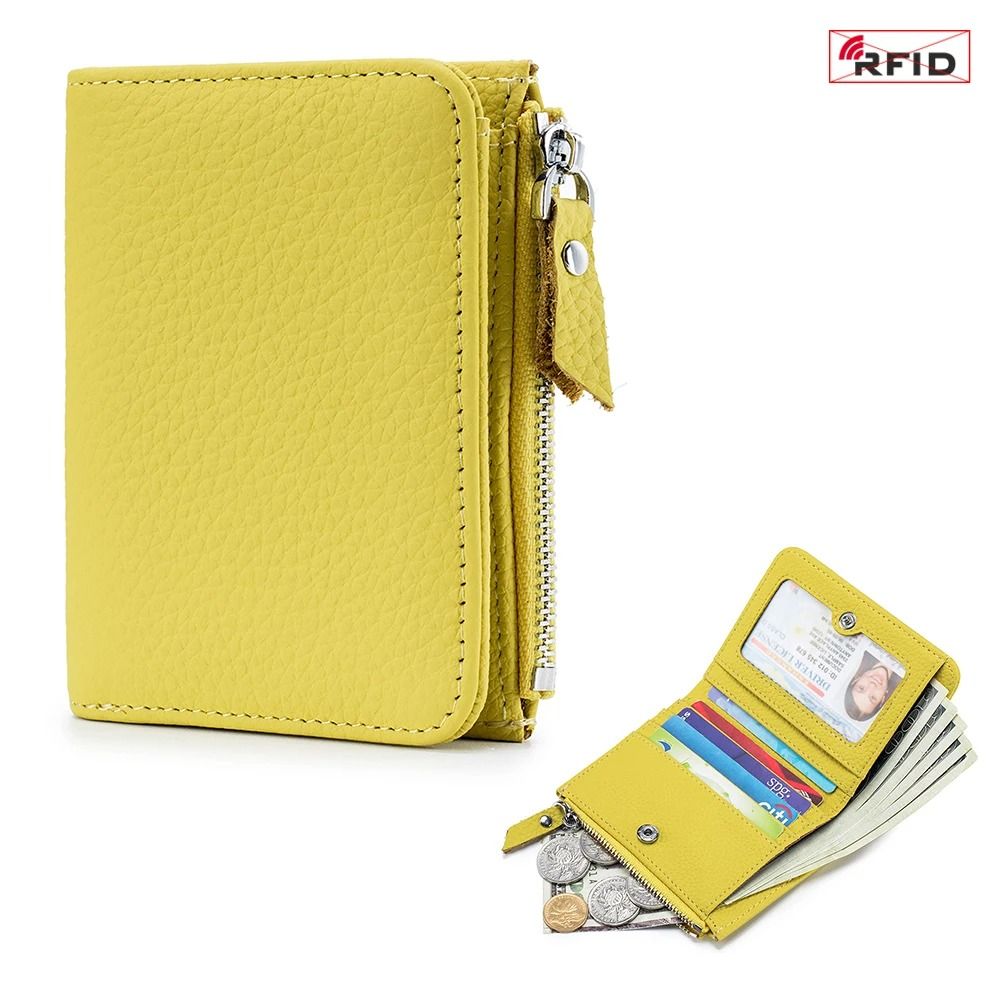 Genuine Leather Zip Wallet with RFID Protection