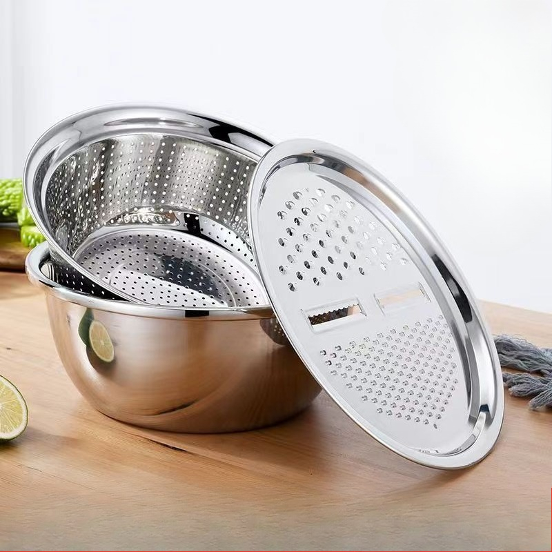 Multifunctional Vegetable Slicer, Stainless Steel Potato Slicer, Drain Basket, and Washing Basin