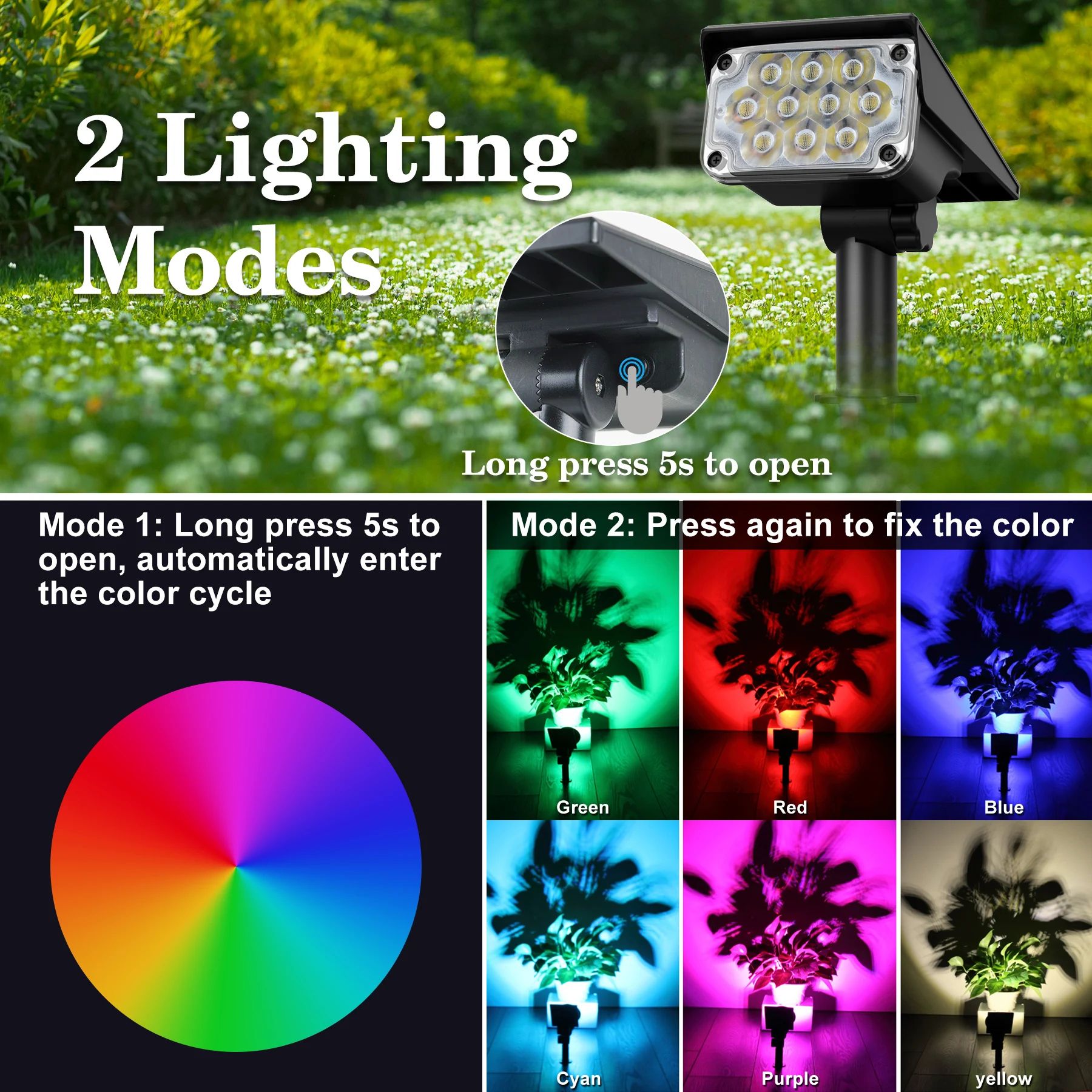 Solar Garden Spotlight Adjustable Light Temperature Super Bright Outdoor Solar Lamp