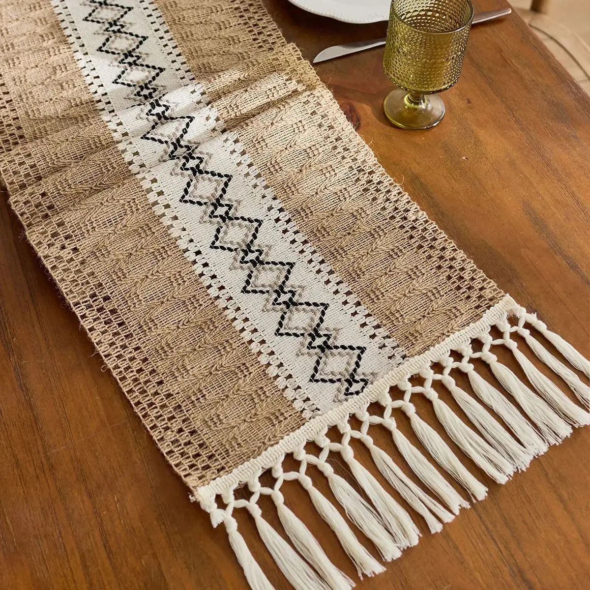 Boho Macrame Table Runner Rustic Farmhouse Tassel Table Decor