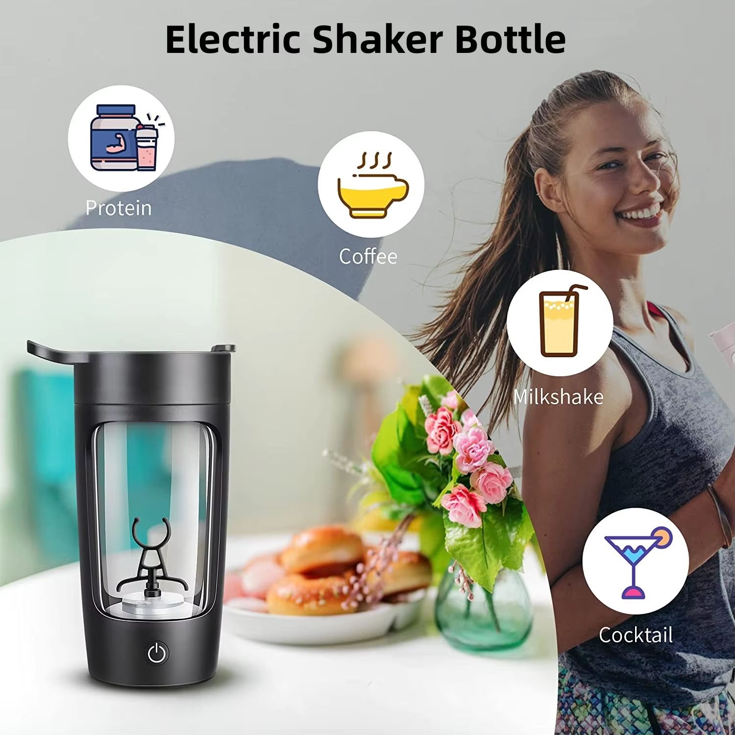 PowerMix 22-oz Automatic Electric Shaker Bottle – USB Rechargeable Sports Tumbler