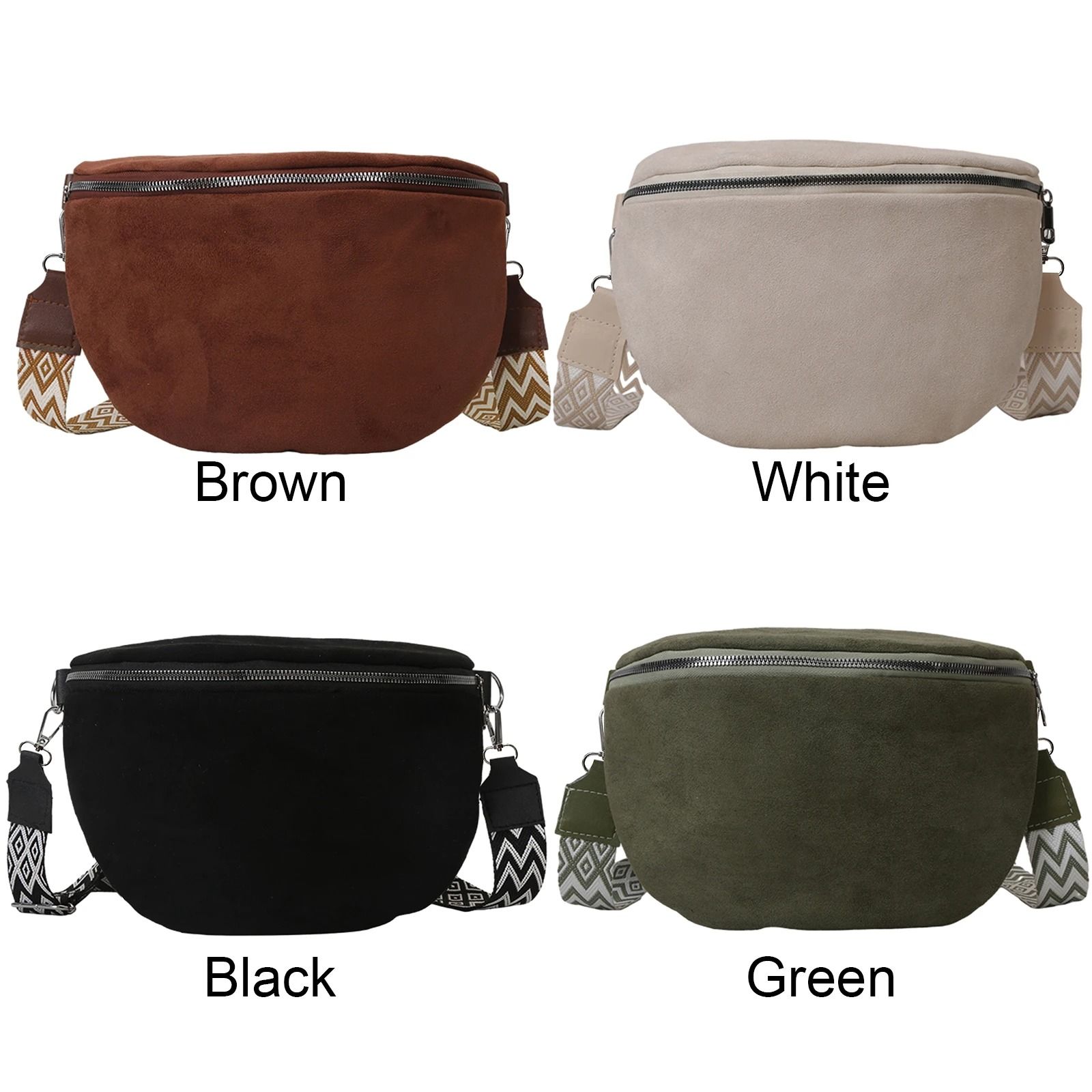 Fashion Suede Women Waist Bag Retro Half Moon Chest Bag with Wide Strap