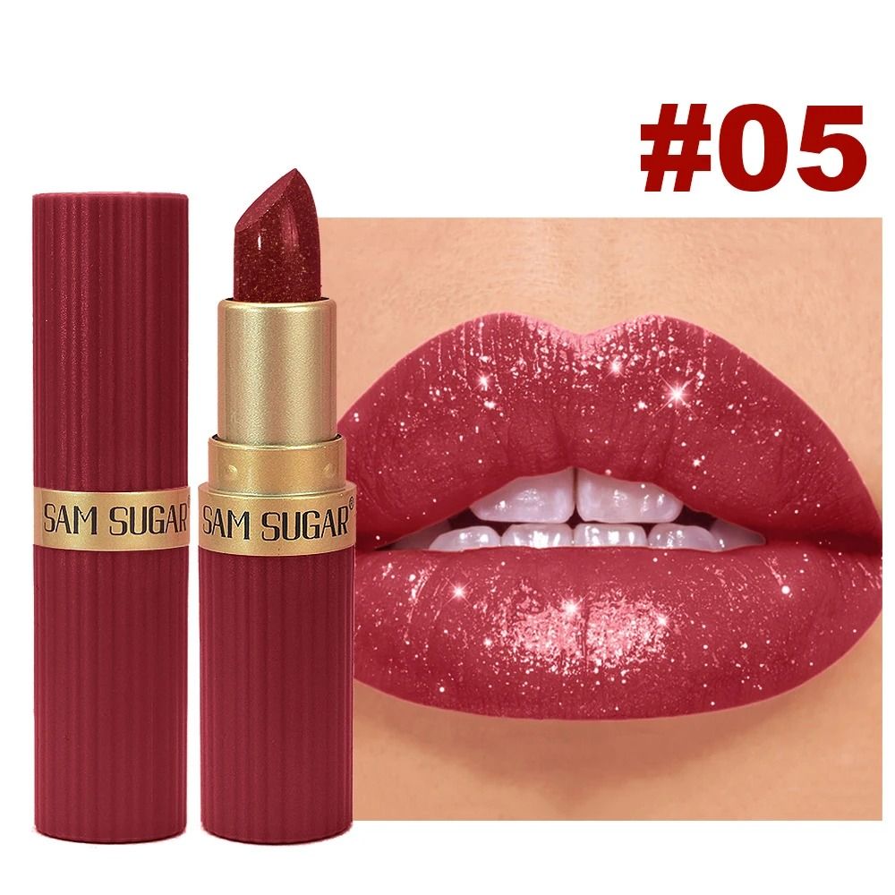 Long Lasting Matte Velvet Lipstick with Pearlescent Pink Glitter Shimmer Finish