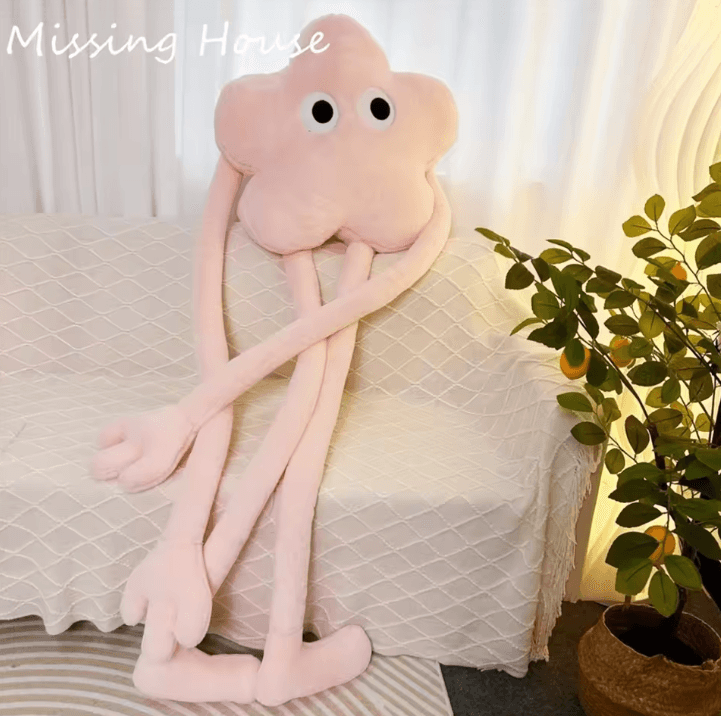 StarBuddy Funny Eyes Plush Long Leg Pillow – Pink Star & Flower Soft Cushion for Sofa, Bed & Car