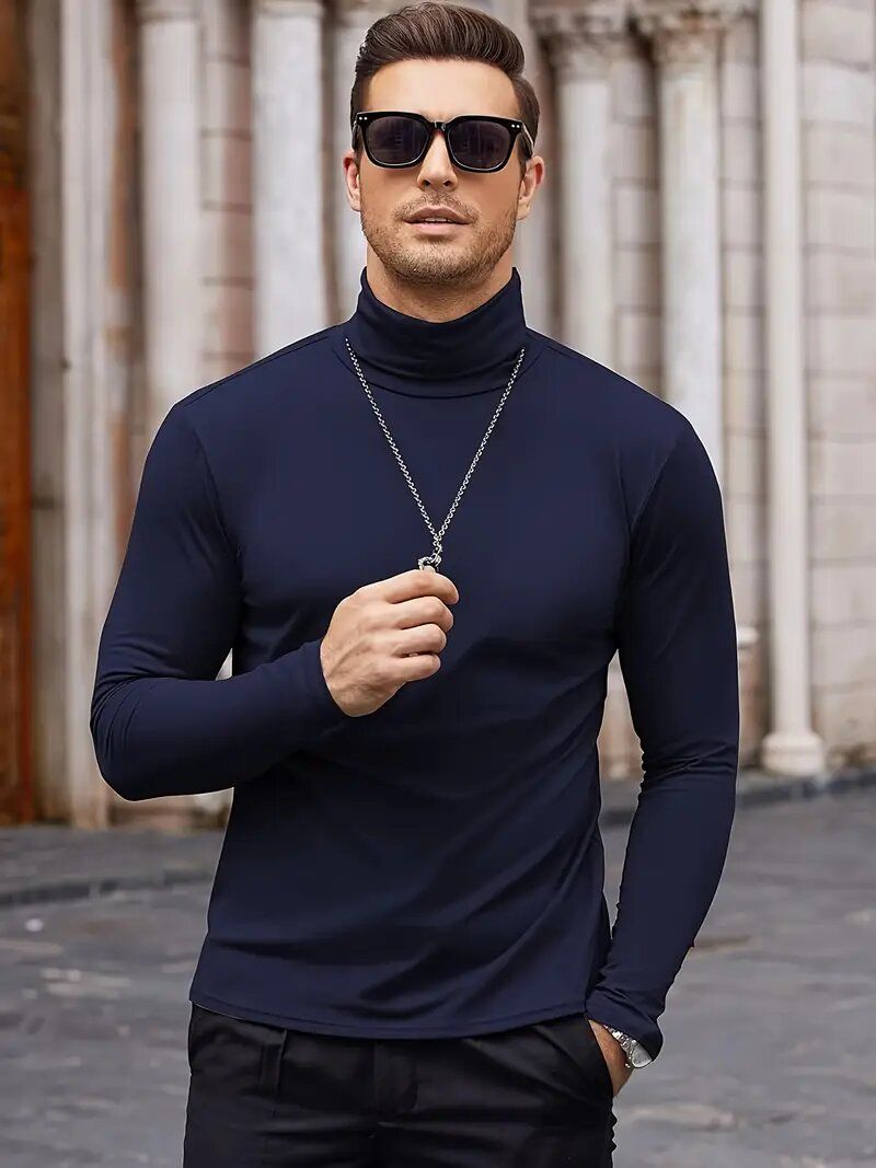 Winter Thermal Shirt for Men, Thin Base Layer Tights, High Neck Slim Fit Long Sleeve T-Shirt for Autumn & Winter