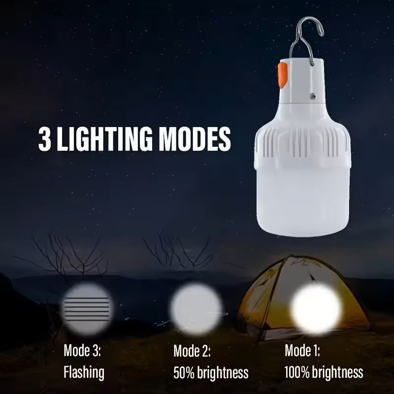 Rechargeable LED Camping Bulb with Hook – 60W USB Portable Emergency Light for Outdoor Tents, Fishing, or Night Use