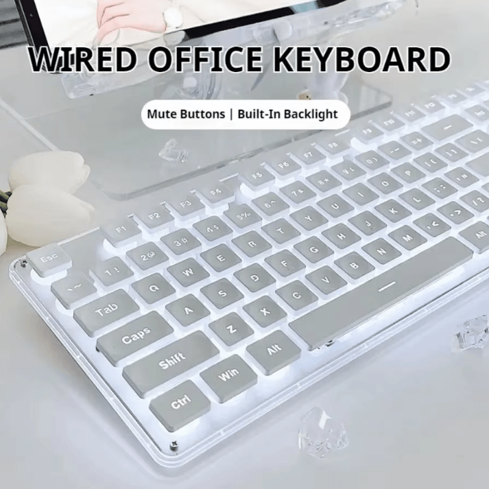 EWEADN GX710S Office Keyboard Silent All Metal Panel with Water Drop Keycaps Wired for Game and Office