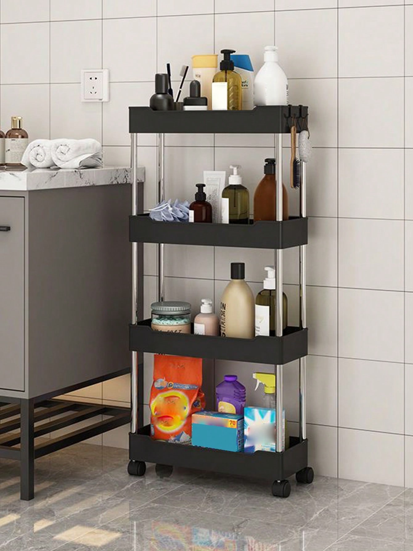 Rolling Utility Cart Movable Gap Storage Rack for Kitchen, Bathroom & Living Room