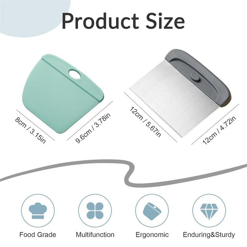 Dough Scraper Set, Stainless Steel Pastry Scraper for Bread, Cake, Pizza, Baking, Flexible Bowl Scraper Tools, Baking