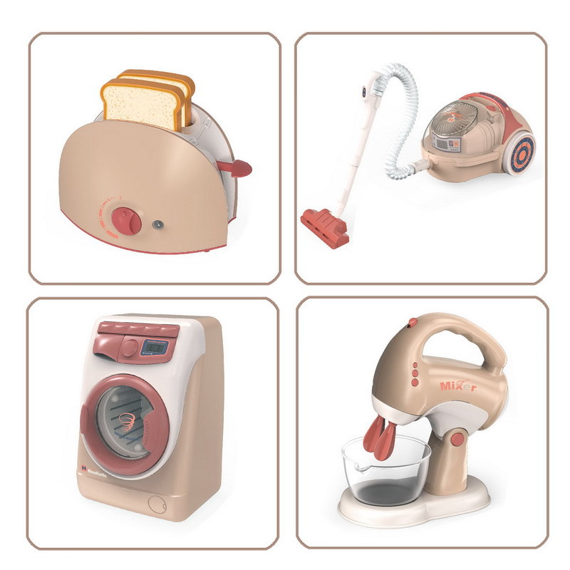 Electric Vacuum Cleaner, Household Juicer Dispenser, Pretend Kitchen Play Toys, Water Sweeper, Washing Machine with Ligh