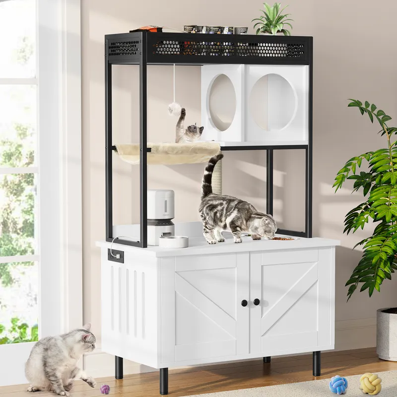 🔥 YitaHome Cat Hidden Litter Box Furniture with Shelves & Charging Station