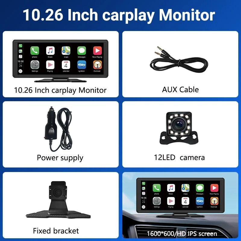 11.26 Inch Touchscreen Car Multimedia Video Player with Dual Lens DVR and Wireless CarPlay