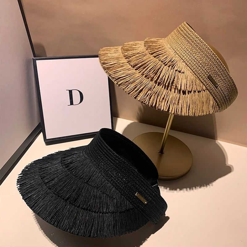 Chic Tassel Straw Sun Visor Hat with UV Protection for Women