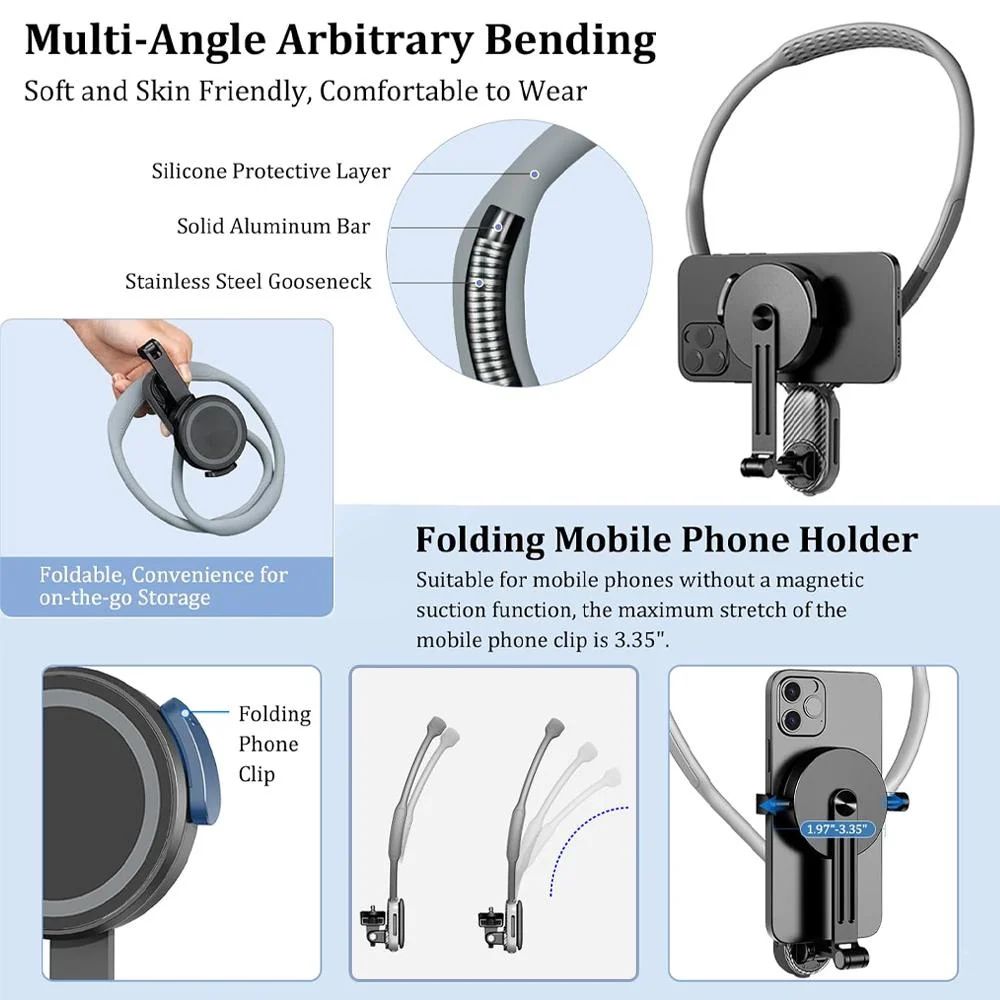 Magnetic Neck Phone Mount with Quick Release Holder