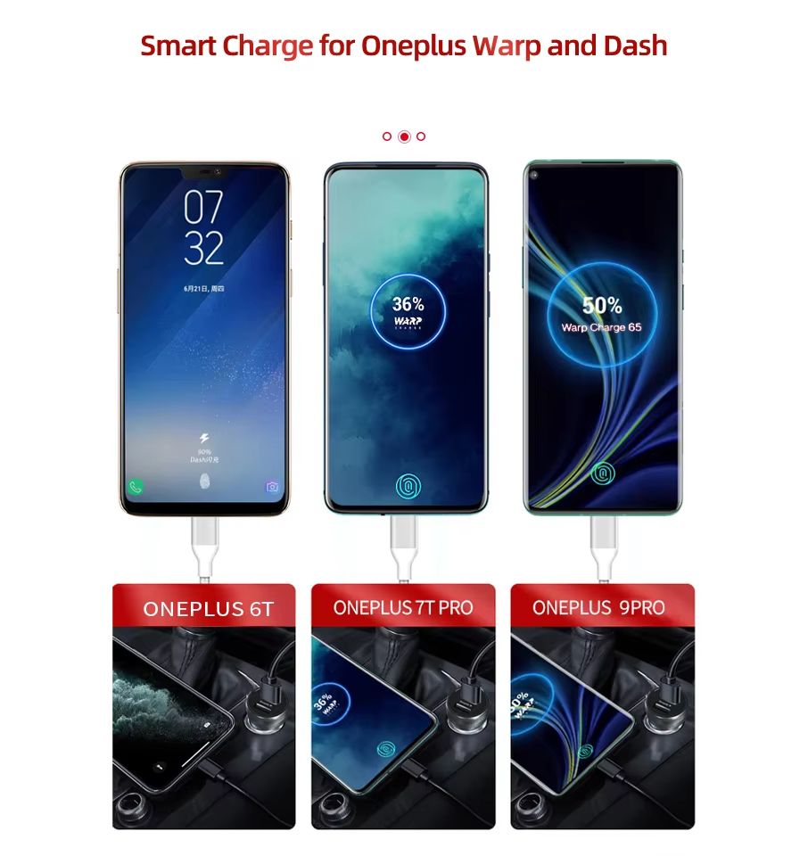 OnePlus Dual USB Car Charger 80W Super Fast SuperVOOC Warp Charge Adapter