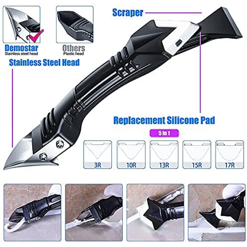 5-in-1 Silicone Remover Sealant Smooth Scraper Caulk Finisher Grout Kit - Floor Mould Removal Hand Tools Set & Accessori