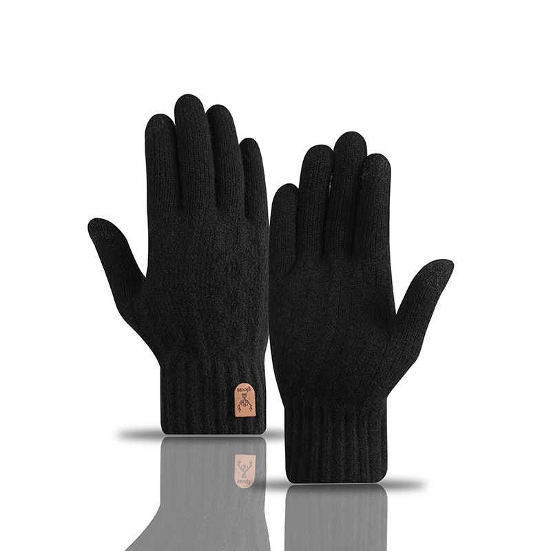 Mens Touchscreen Winter Gloves – Thickened Wool Knitted Cold-Proof Plus Velvet Gloves